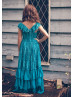 Teal Lace V Back Bohemian Ruffle Flower Girl Dress